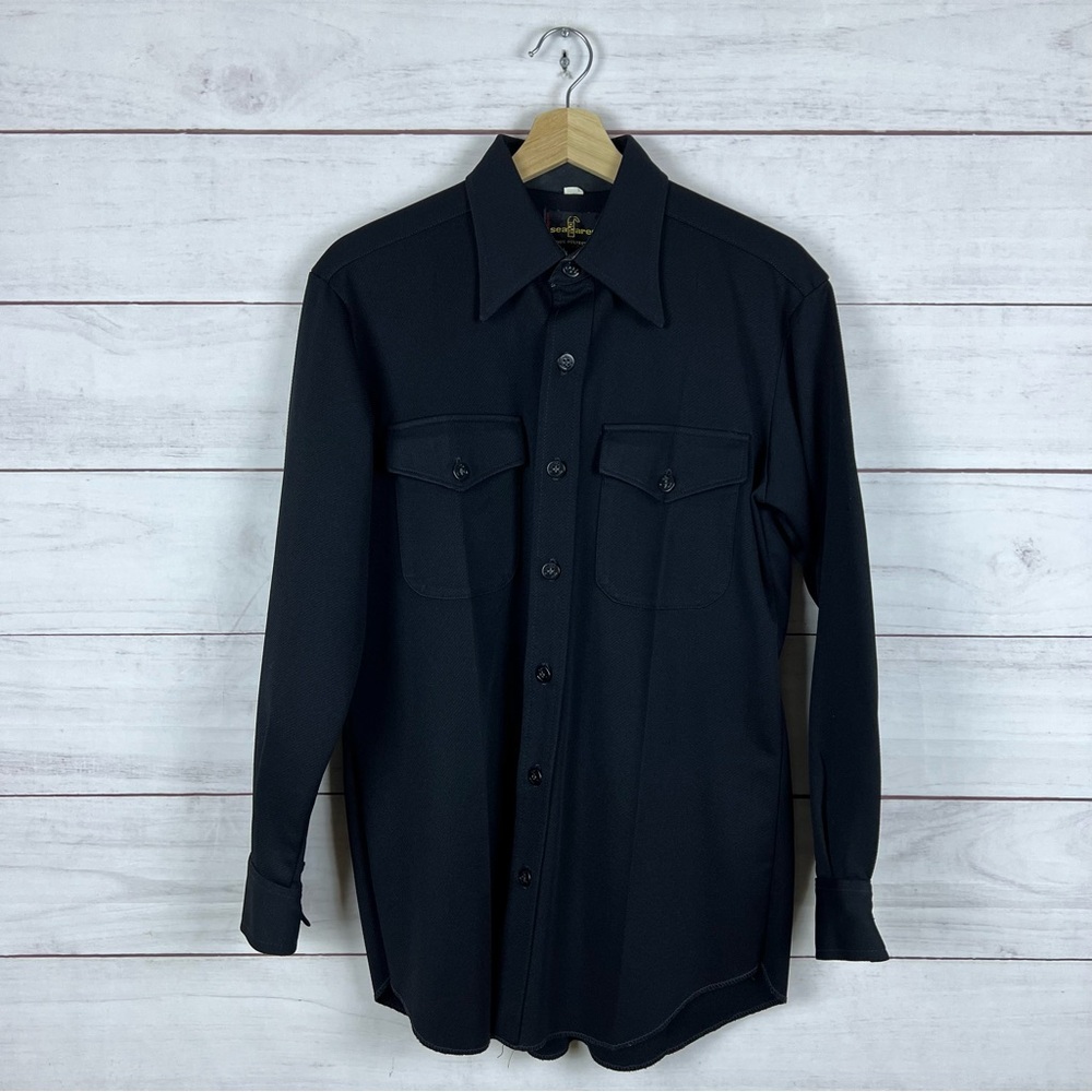 Vintage Seafarer Pro-1 Sailor Uniform US Navy Doubleknit Button Shirt Medium